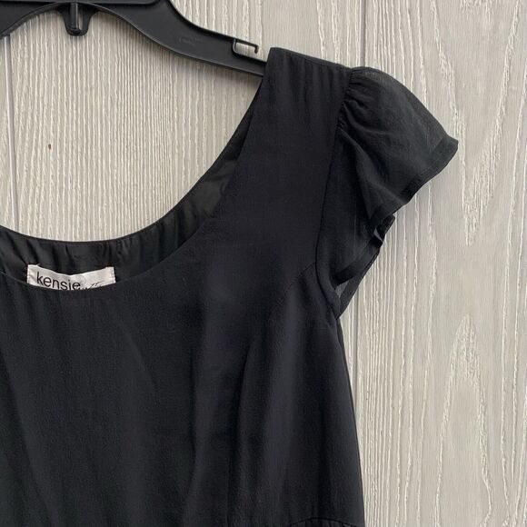 Kensie Black Silk Short Sleeve Layered Ruffle Dress Size Medium NWT - Picture 3 of 7